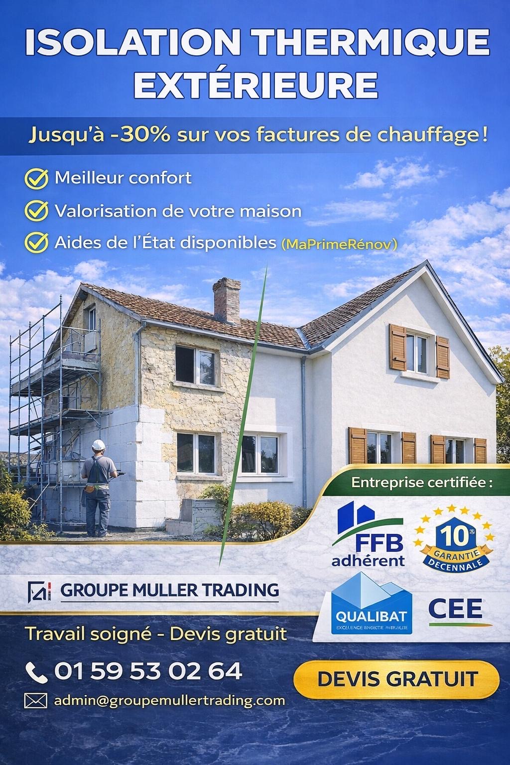 Finition de façade après travaux d'isolation thermique ITE